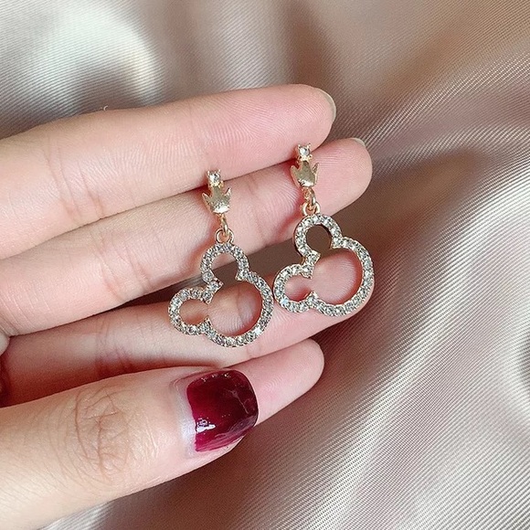 Mickey/Minnie Mouse Disney World Gold Diamond Cute Mini Dangle Gift Earrings - Picture 4 of 6